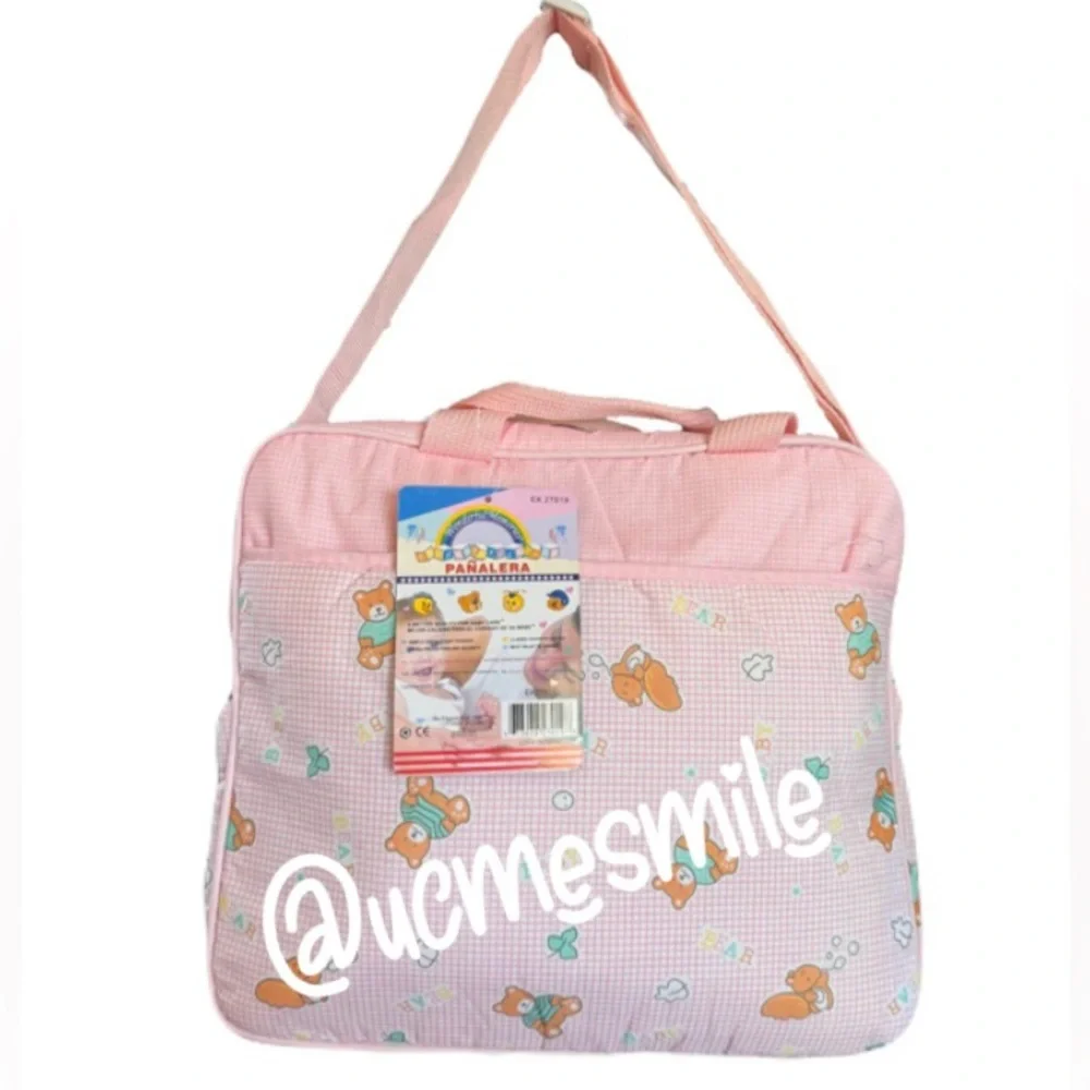 Precious Moments Vintage 6-in-1 Pink Medium Baby Diaper Bag w/ Teething Toy Ring